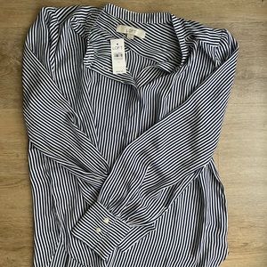 Loft Long Sleeve Navy Striped Blouse